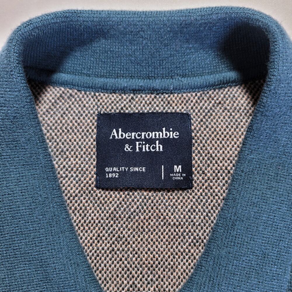 Abercrombie Fitch Mens M Teal Argyle Knit Polo Shirt Button Up Sweater Retro - Picture 2 of 10